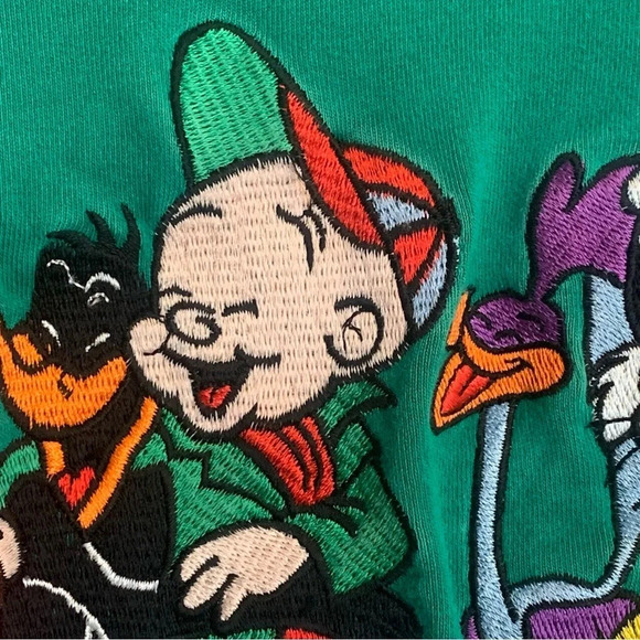 Vintage Looney Tunes Embroidered Large Mock Neck long sleeve shirt green - Picture 13 of 14